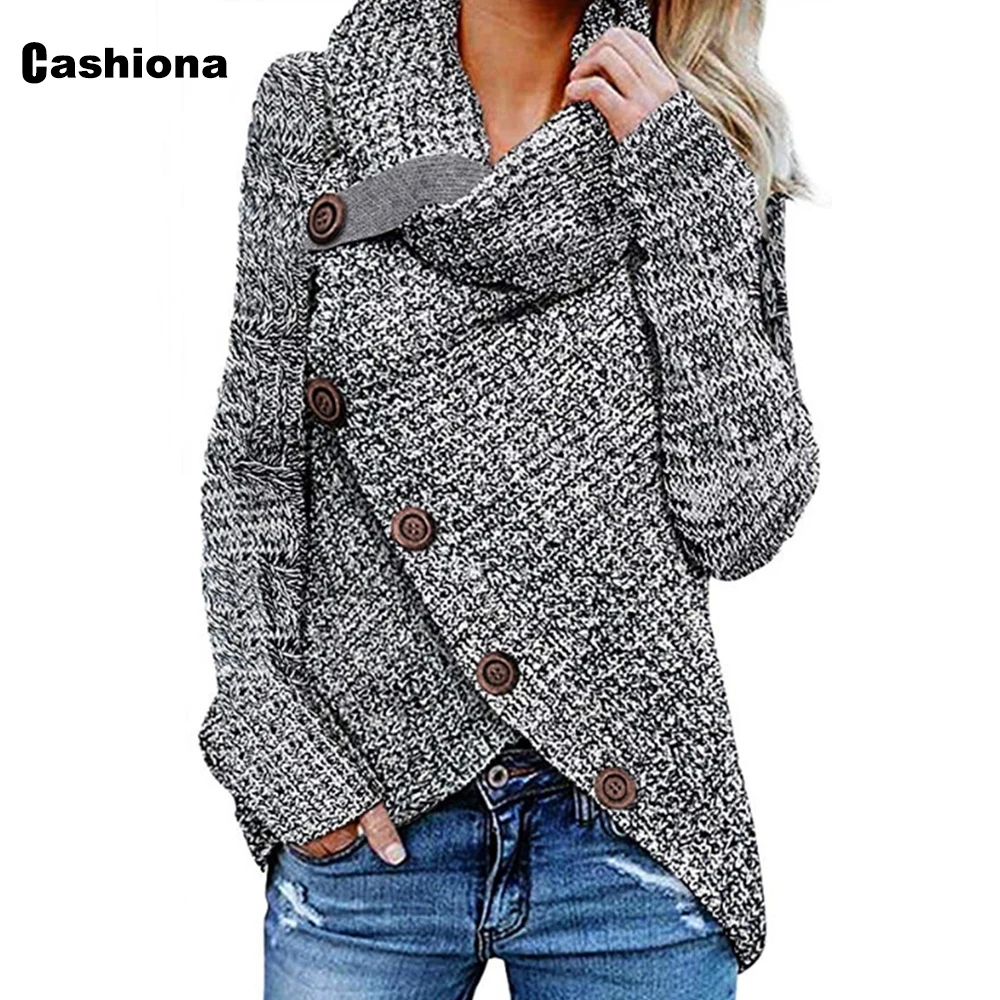 

Women New Knitting Sweater Gray Red Tops Round Neck Jumper Pullovers Loose Vinatge 2021 Autumn Irregular Buttons Women Clothing