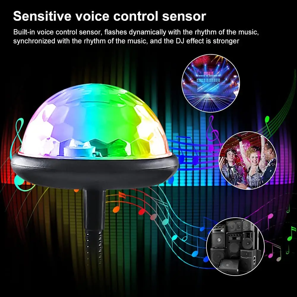 Dj Lighting Sound Party Auto USB Mini Disco Ball Lights RGB Multi Color Car  Atmosphere Room Decorations Lamp Magic Strobe Light