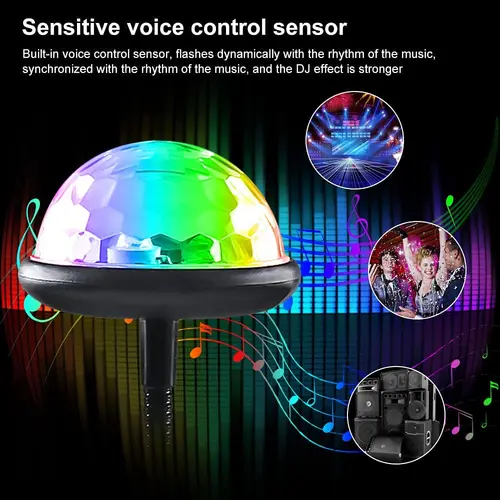 Dj 조명 사운드 파티 자동 USB 미니 디스코 볼 조명 RGB 멀티 컬러 자동차 분위기 룸 장식 램프 매직 스트로브 라이트 2