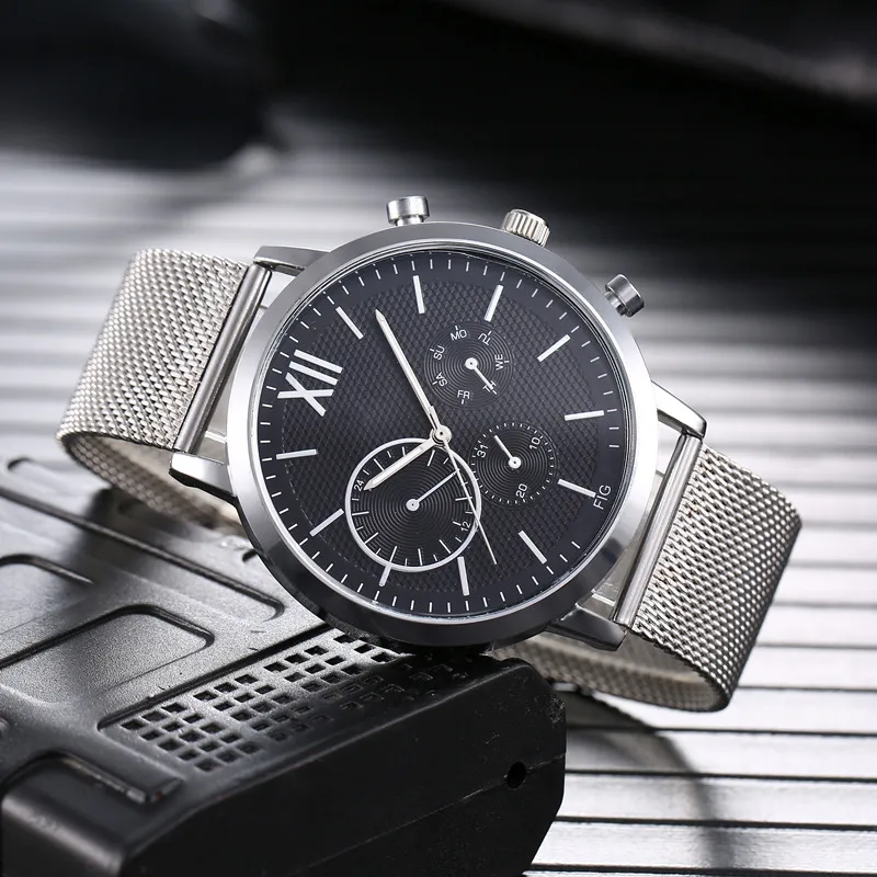 Famous Popular Brand Watches for Men Luxury Big Dial Mesh Band Watch Men's Quartz Wristwatches Sports Clock Relogio Masculino
