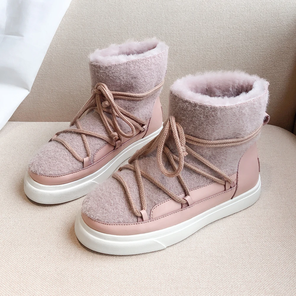 Snow-Boots Fluffy-Shoes Women Bottes Girls Winter Wool Ankle for Femmes Chaussure Sweet-Style