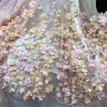 

High Quality African Lace Fabric Beautiful 3D flowers Net French Lace Fabric Tulle Nigerian Lace Fabric For Wedding mv350