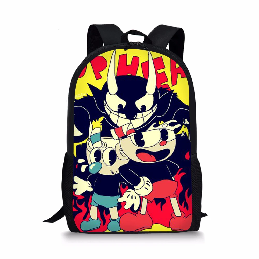 School Bag for Boys Cuphead Mugman 3D Print Black Backpack Kid Children Bookbag Students Customize Image Bagpack Mochila