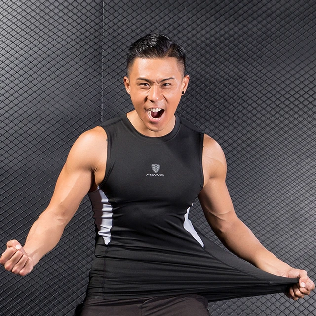 FANNAI – gilet de course à sec pour hommes, chemise d'entraînement, de Fitness, combinaison de Sport moulante sans manches, T-Shirt Crossfit 4