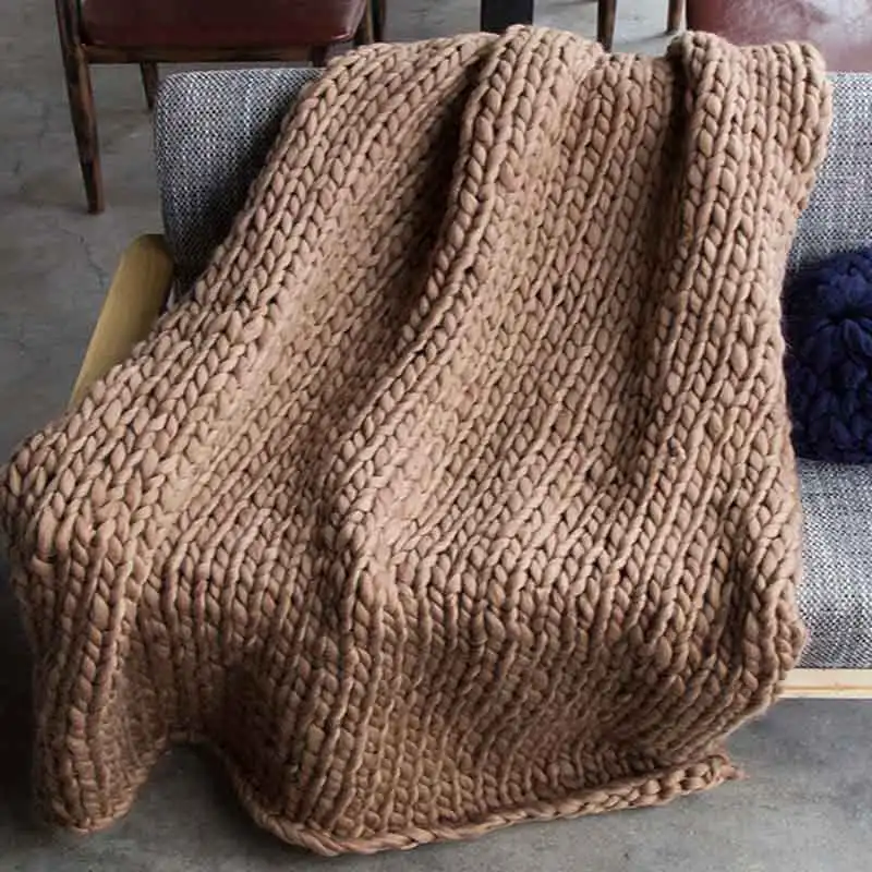 Однотонное модное вязаное зимнее теплое домашнее одеяло ручной работы для взрослых, Европейское вязаное одеяло для кровати/дивана - Цвет: Темный хаки