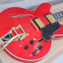 Envatio Gratis nueva llegada guitarra de jazz eléctrica personalizada de alta calidad guiar semi-hueco de jazz negro hai3