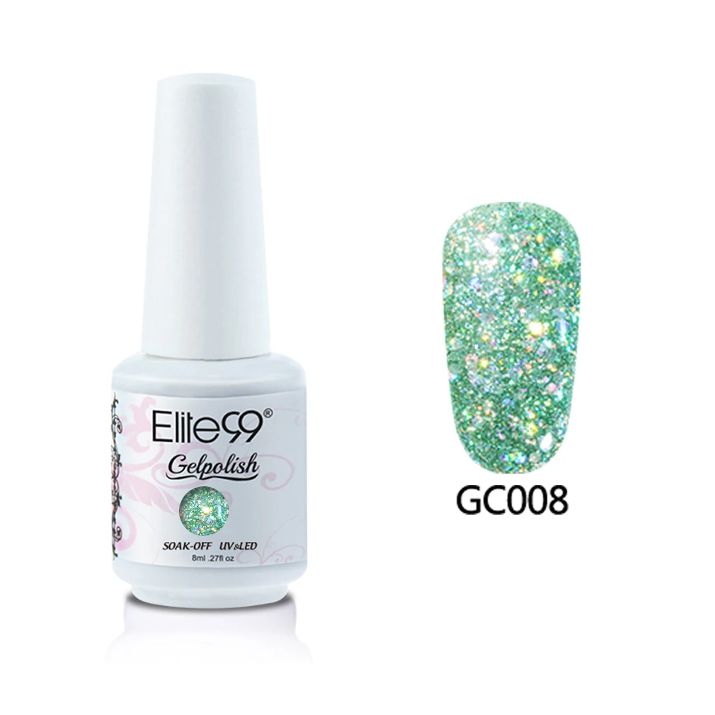 GC008 Elite99 8 мл бриллиантовый Гель-лак с блестками лак для Ногтей Сияющий Блеск УФ Гель-лак отмачиваемый лак для ногтей маникюр гель для ногтей - Цвет: GC008