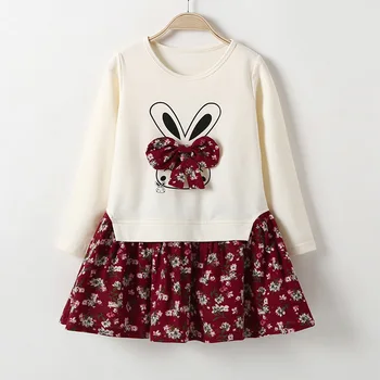 

Winter 2020 Girls Dress Girls Summer Cute Dress Long Sleeve O Neck Print Rabbit Bow Floral A-line Casual Dress Vestidos