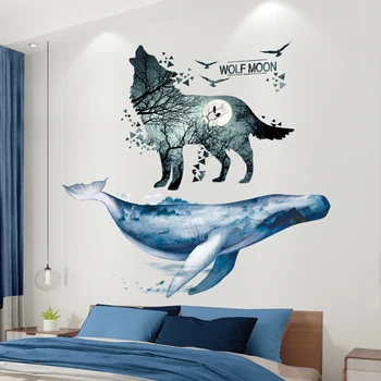 

[shijuekongjian] Fish Wall Stickers DIY Wolf Animal Wall Decals for House Kids Rooms Baby Bedroom Nursery Decoration