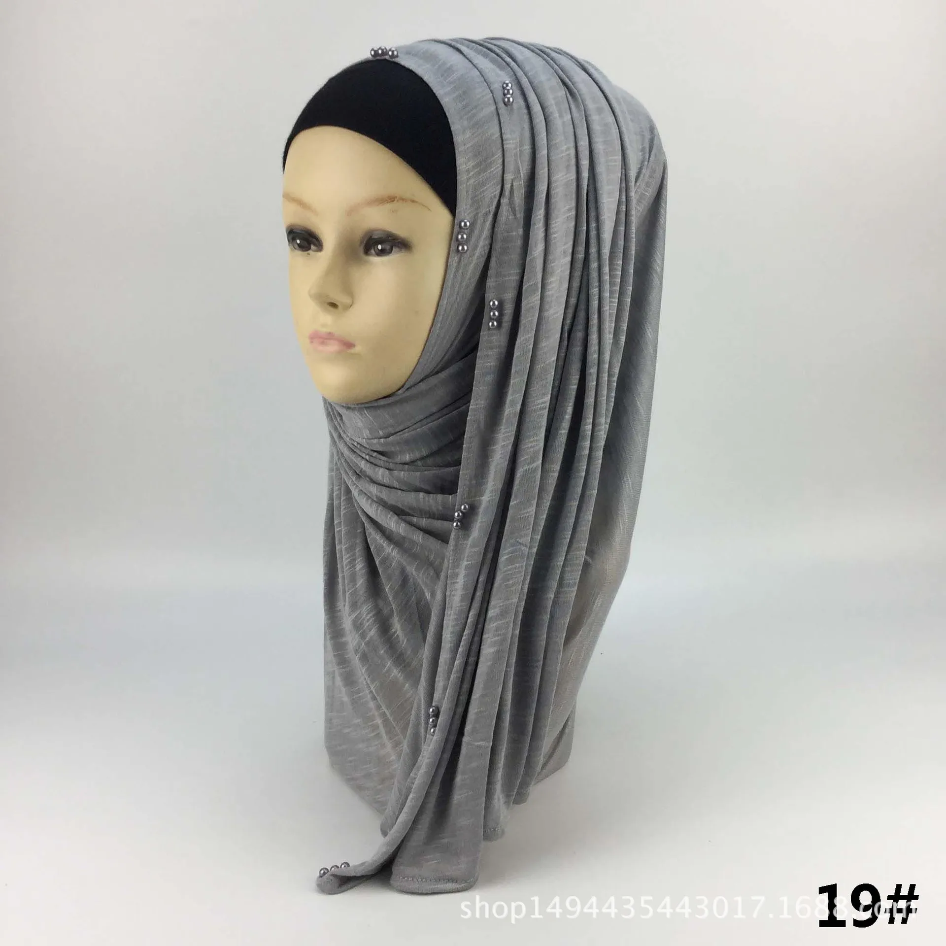 

Customizable Creative New Style Muslim Scarf Retro Slub Cotton Beads Scarf Allah Hui Nationality Hijab Wholesale