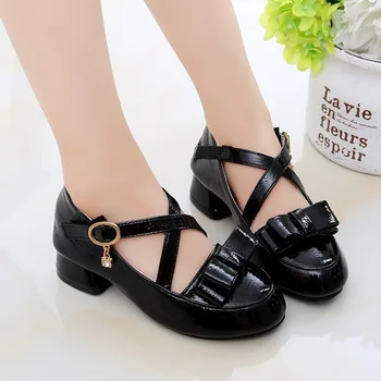 

New Girl's Princess Shoes Girls Bow Flat Party Shoes Children Formal Wedding Girls Pu Single Shoes Student D789