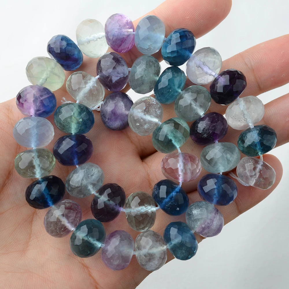 Natural 10x14mm faceted Rondelle Purple Fluorite bead strand Loose Beads 15.5'' Strands Jewelry Making DIY