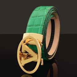2022 New Luxury Famous Brand Men Green Designer Fashion Belt V Genuine Leather letter Automatic Belt cintos para hombre marca