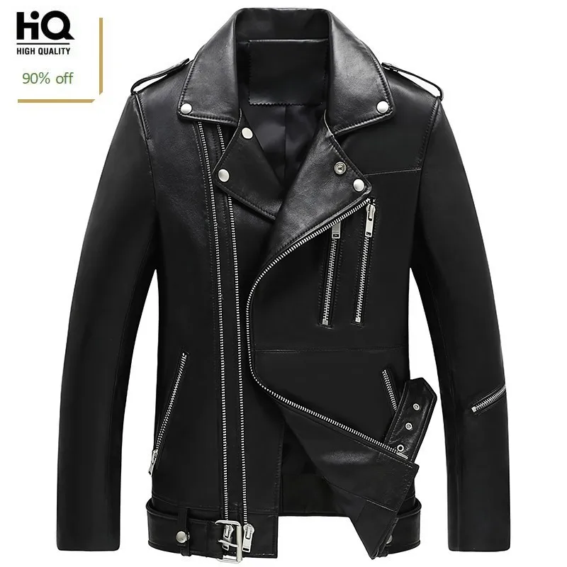 

2020 Jaqueta Masculina Male Biker Jacket Pilot Leather Jacket Sheepskin Coat For Men Slim Zipper Genuine Leather Mens Jackets