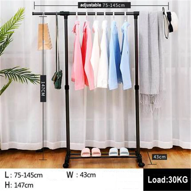 

Simple Iron Coat Rack Floor Standing bedroom clothes hanger racks coat hat rack stand with wheel Assembly Clothes Storage Shelf