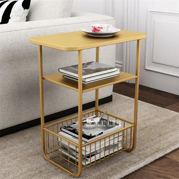 

BJ-5423 Sofa Side Table Simple Nordic Style Storage Table Iron Rectangle Coffee Table Multipurpose Living Room Multi-layer Table