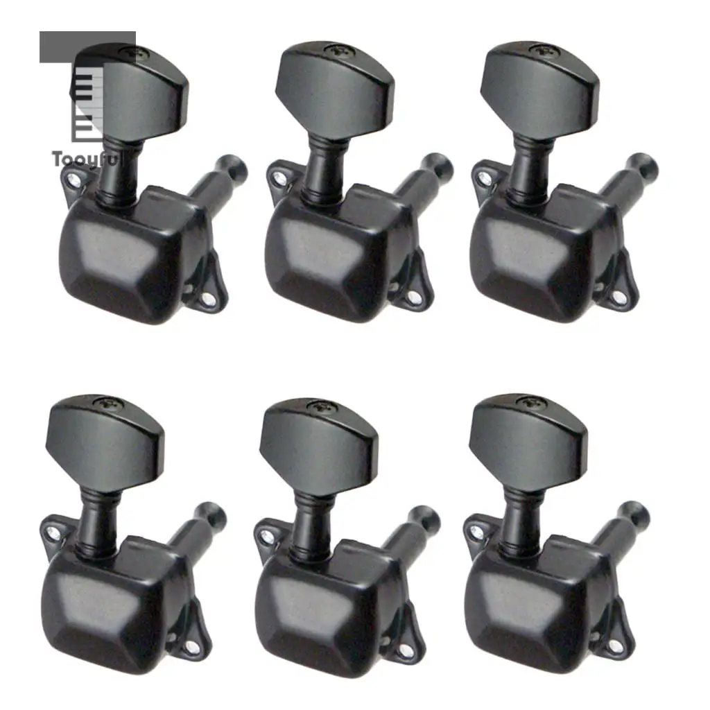Tooyful 6 Pieces Semiclosed Iron Tuning Pegs Tuners Machine Heads 6R for Electric Guitar Parts Black	