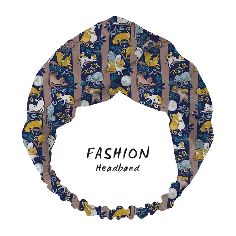 

2021 Summer Women Bohemian Headband Cats forest Print HairBands for women Vintage Cross Turban Bandage Bandanas Hair Accessorie