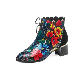 

2020 Winter Newest Round Toe Ladies Boots Genuine Leather Concise High Heels Pumps Working Party Shoes Woman Heels