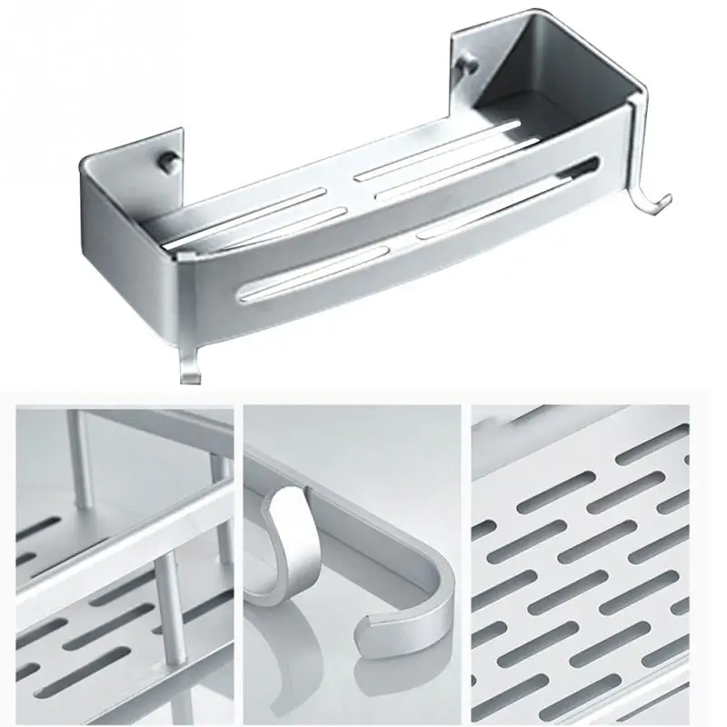 Storage With Hooks Home Soap Hanging Bathroom Shelf Accessories Shampoo Space Aluminum Shower Wall Mounted Organizer Holder