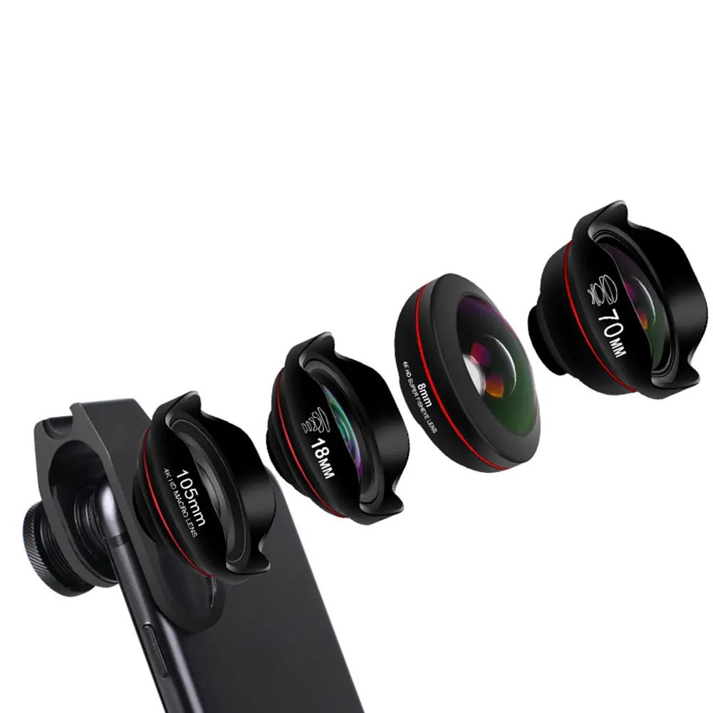 

4 In 1 Wide Angle Camera Lens Set Universal Photography HD Accessories Clip On Telescope Mobile Phone Macro Telephoto Fisheye