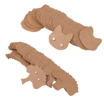 

200pcs Vintage Kraft Paper Earrings Ear Studs Display Cards Tags Cat&Tree