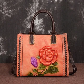 

2020 new ladies bag retro shoulder bag female first layer cowhide concubine bag Europe and America handbag
