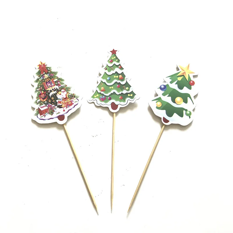 

3pcs/SET Christmas Decoration Cake Topper Santa Inserted Card Christmas Tree Elk Gift Box Insert Stick Card For Birthday Party