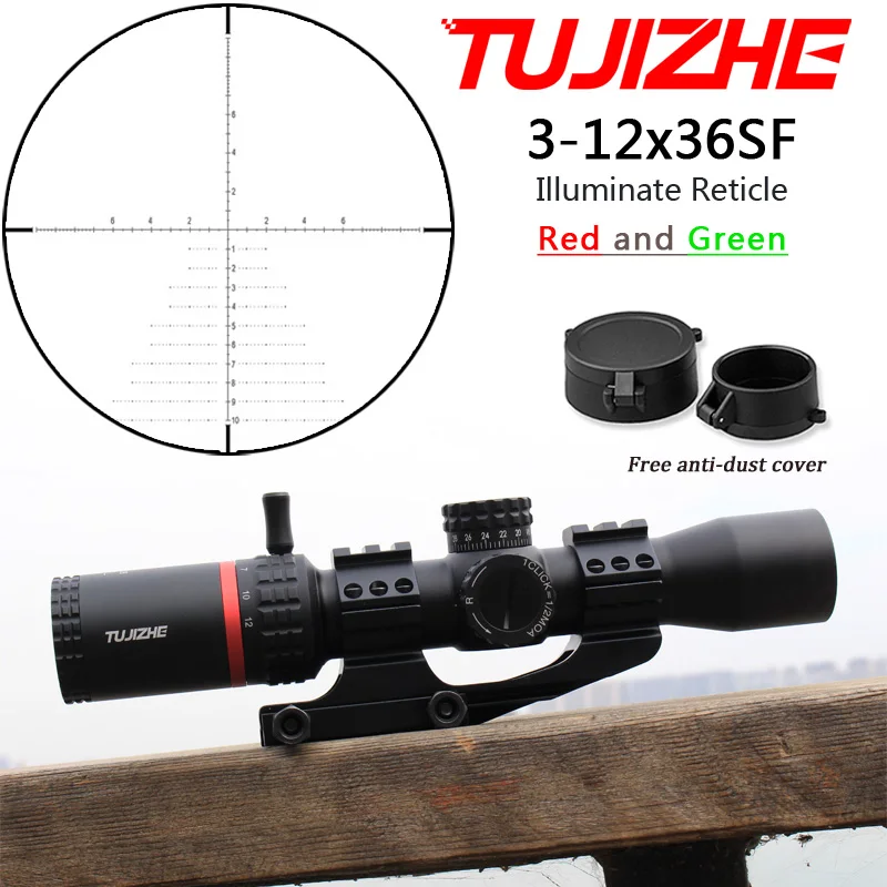 TUJIZHE3-12x36IR оптический прицел для охоты боковой Параллакс с красной и зеленой