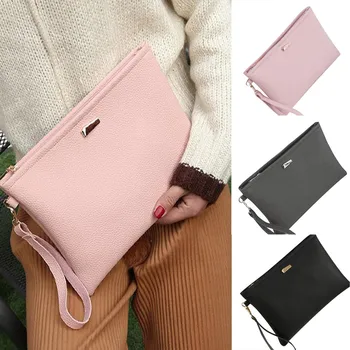 

Leather Clutch For Women Zipper Waistband Handbags Solid Color Shopping Phone Tote Female Large Coin Purse Клатч Женский