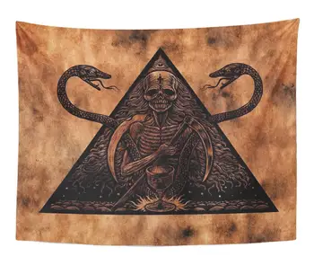 

Artwork Wall Hanging Occult Death and Snakes Mystical Symbol on Old Abstract Aged Alchemy Ancient 60x80 Inches Tapestries