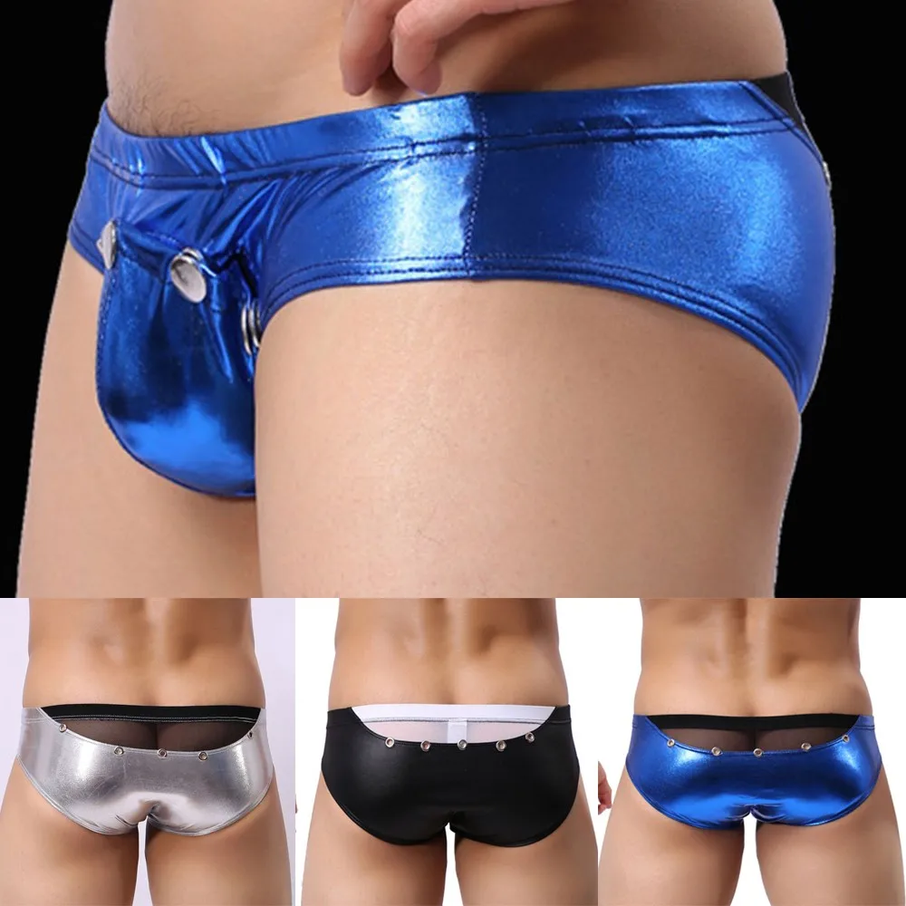 Leather Sissy Panties Men'S Sexy Fashion Solid Color Low-Waist Leather U-Convex Patent Leather Briefs Exotic Cuecas Masculinas men in briefs