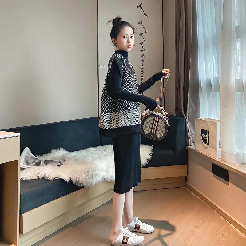 

Trendy Two-Piece Set Western Style Sweater Dress Female Vest Set by Age Fashionable High Early Autumn 2019 New Style Fall And Wi