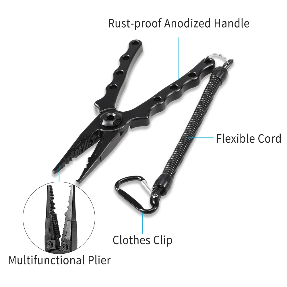 

Aluminum Fishing Pliers Split Ring Cutters Hooks Remover Fishing Holder Tackle With Oxford Sheath Security Landyard
