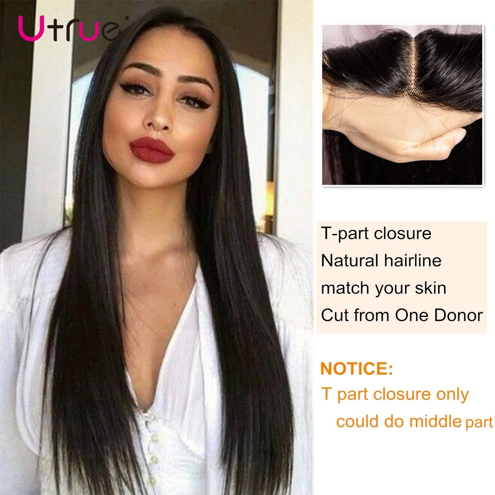 Straight Human Hair Closure Remy Middle Part T Lace Closures Only 4x4 Closure Human Hair
