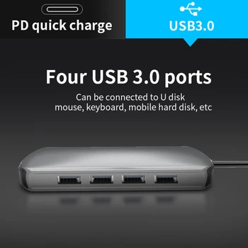 

5 in 1 Type-c Hub Portable Multiport Adapter 4*USB 3.0 Port PD Charging Wireless Charger Docking Station for Macbook Pro