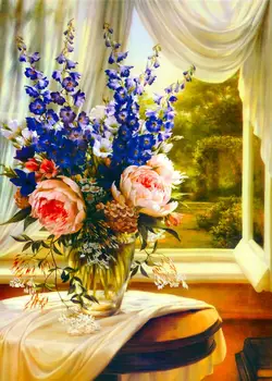 

new Embroidery Counted Cross Stitch Kits Needlework - Crafts 14 ct DMC Color DIY Arts Handmade Flowers in vase 3