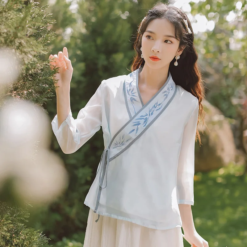 빈티지 중국 셔츠, 봄/여름 당나라 상의, 심플한 스타일 당나라 정장, 여성 Hanfu 셔츠, 우아한 당나라 의류 가디건