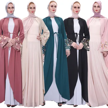 

High-end Muslim Abaya Dress Women Embroidery Kimono Jubah Hijab Open Abayas Outwear Musulman Marocain Long Robe Jilbab Kaftan