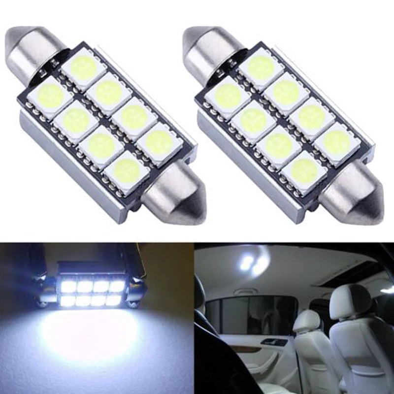 4x C5W гирлянда 8 SMD 5050 41 мм светодиодный автомобилей Canbus Error Free лампа для внутреннего