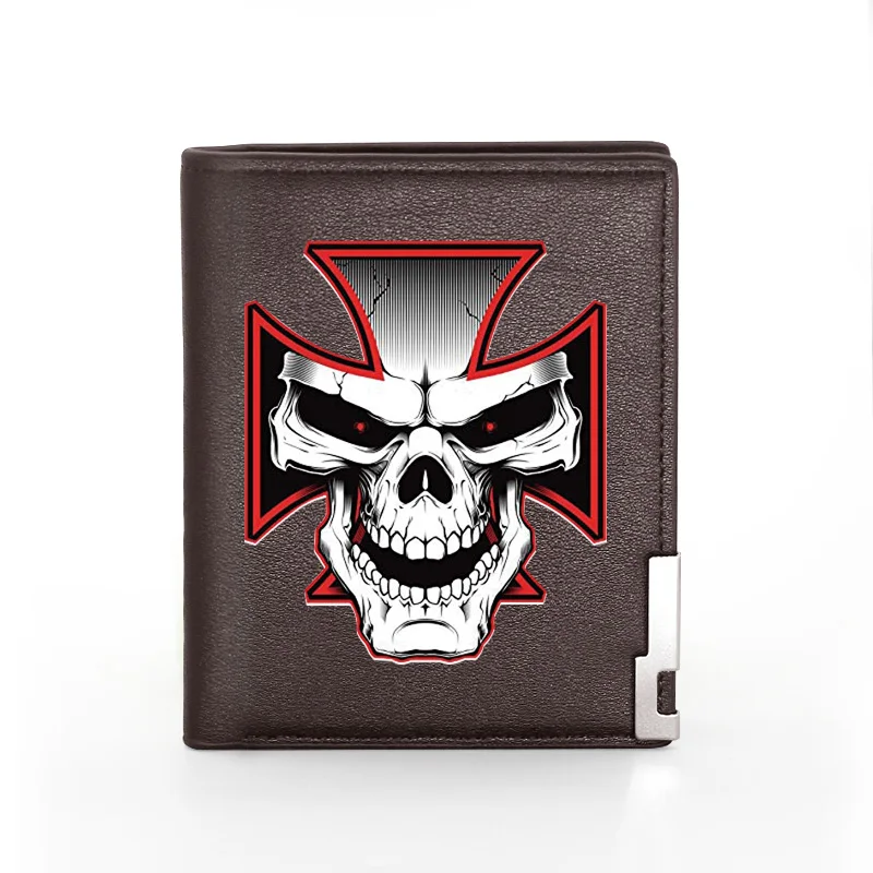 High Quality Fire Skull Cover Men Women Leather Wallet Billfold Slim Credit Card/ID Holders Inserts Male Short Purses 