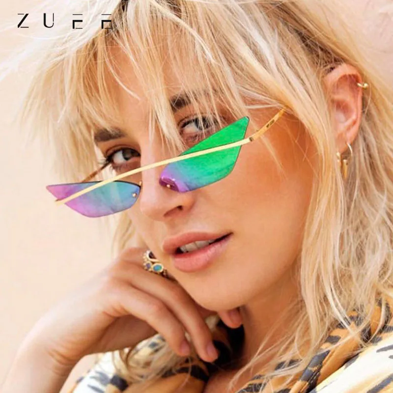 

New European and American Trend Glasses Triangle Cat Eye Borderless Sunglasses Personality Ladies Streeat Shot Sunglasses