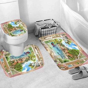 

Scenery Shower Curtain Bathroom Rug Set Bath Mat Non-Slip Toilet Lid Cover Shower Accessories Bathroom