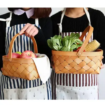 

Handmade Rattan Storage Container Storage Basket Sundries Organizer Wooden Storage Basket with Handle Kitchen Storage Container