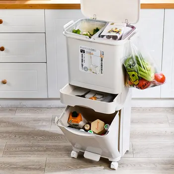 

Garbage cans with lid trash kitchen garbage cans trash bag holder plastic bucket large trash bins creative dry wet separation