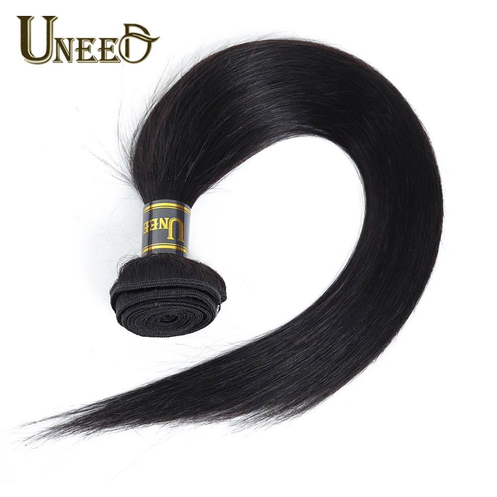 Uneed волосы малазийские прямые волосы пучки с закрытием шнурка Remy человеческие волосы плетение 3/4 пучки с 4*4 закрытие Nautral черный