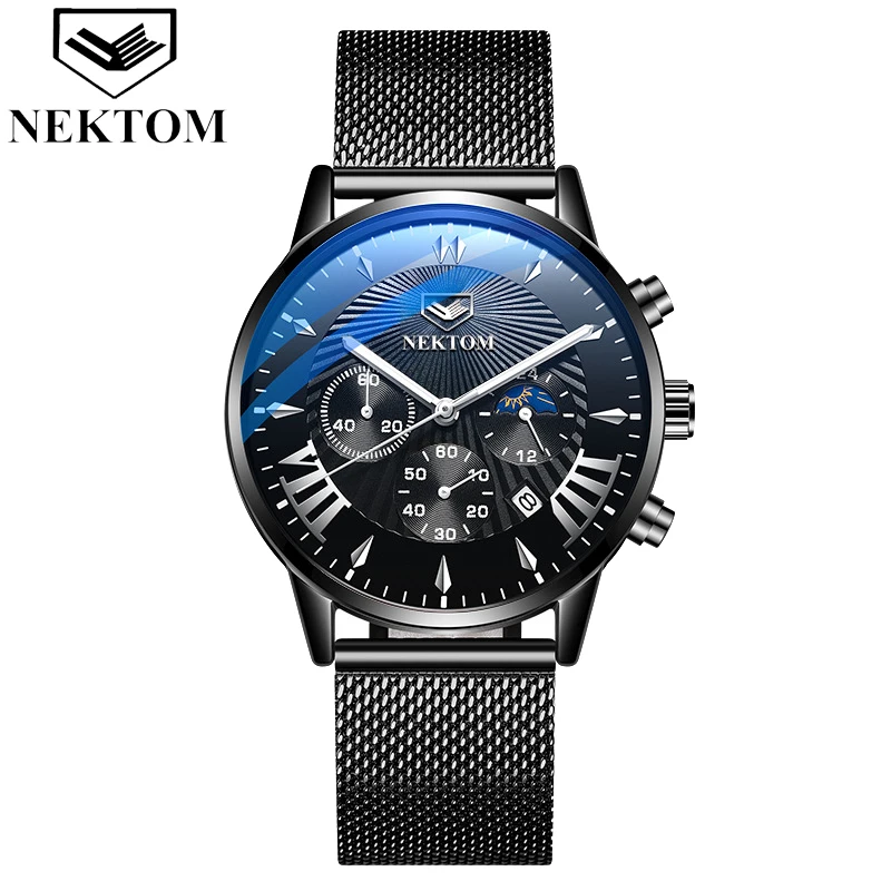 2020 New Multifunctional Waterproof Quartz Moon Phase Luminous Casual Slim Fashion Business Men's Business Watch
