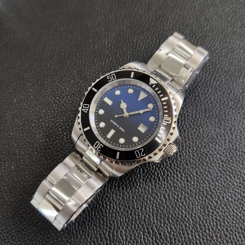 44mm blue Новые модные кварцевые часы из нержавеющей стали 200 м водонепроницаемый металлический браслет Роскошный Черный ГОСТ дайвинг наручные часы для мужчин - Цвет: 44mm blue