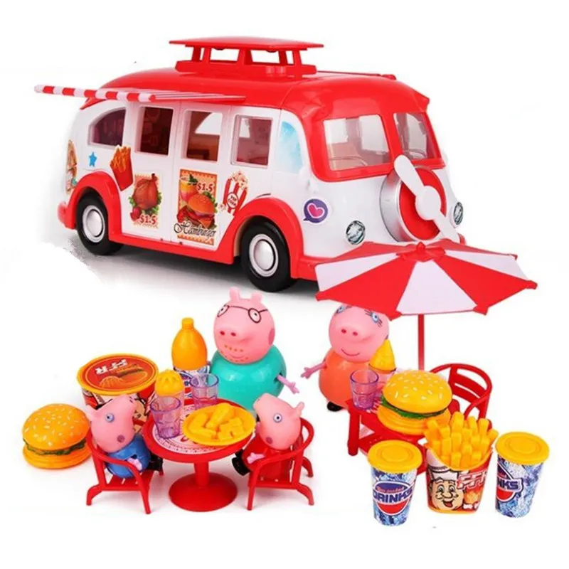 

Original Peppa Pig Toys Doll Dining Car Slide Amusement Park Family Full Roles Action Figure Model Educational Children Gifts
