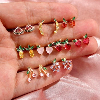 

Flatfoosie Korean Sweet Multicolor Fruit Stud Earrings for Women Fashion Cute Fruit Small Earrings Jewelry Party Friendship Gift
